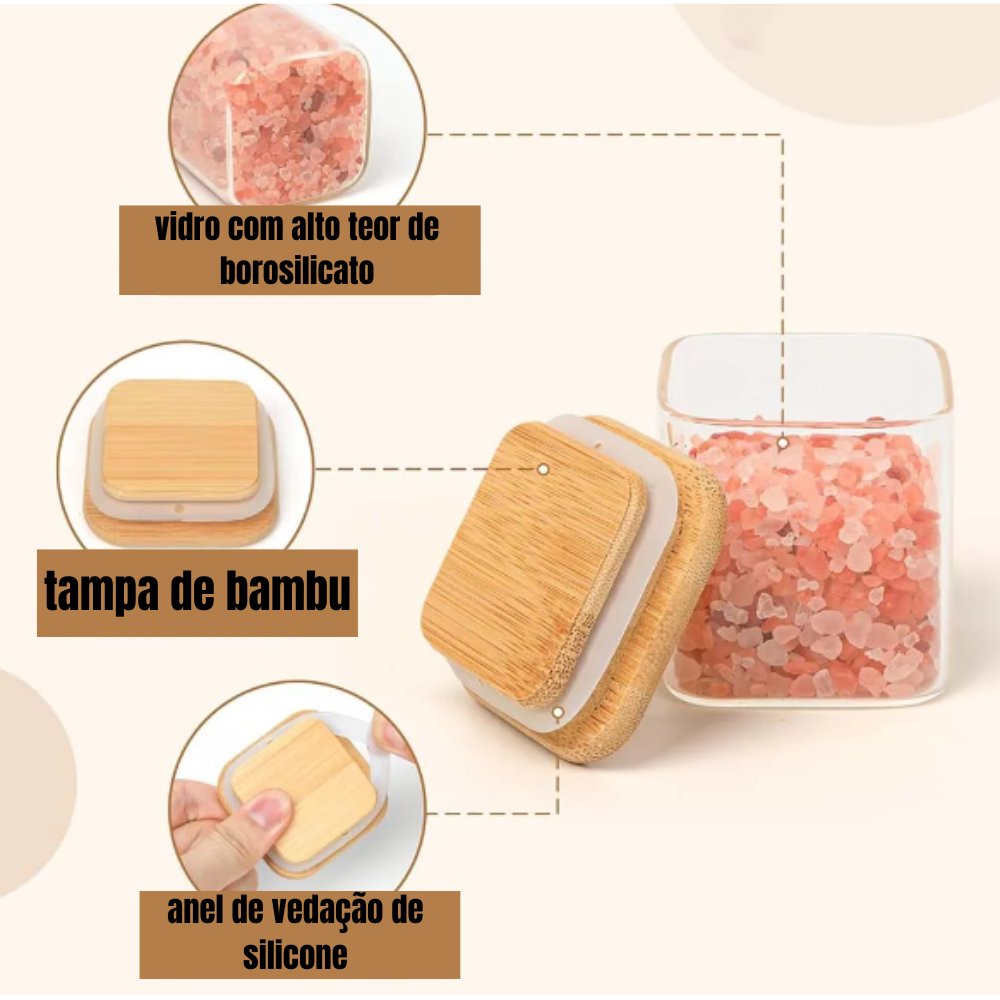 Organiza Gourmet: Kit 15 Potes de Vidro para Temperos + Bandeja organizadora FRETE GRÁTIS HOJE
