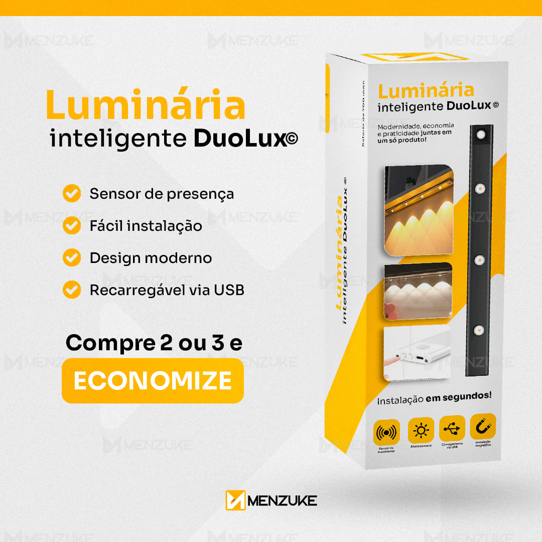 Luminaria Inteligente DuoLux© com Sensor de Presença - LEVE 2 OU 3 E ECONOMIZE!