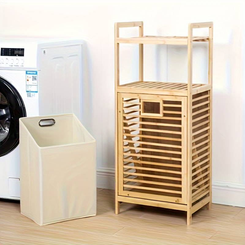 Cesto de roupa bambú Rustico multi compartimentos (Grátis 2 toalhas de rosto e 1 de Banho)