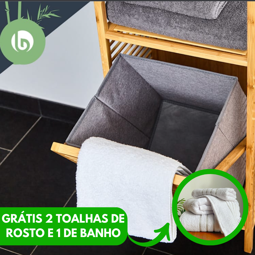 Cesto de roupa bambú Rustico multi compartimentos (Grátis 2 toalhas de rosto e 1 de Banho)