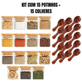 [QUEIMA DE ESTOQUE] - 15 Potes de Vidro + bandeja Organizadora + 15 Colheres [FRETE GRÁTIS SOMENTE HOJE]