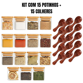 [QUEIMA DE ESTOQUE] - 15 Potes de Vidro + bandeja Organizadora + 15 Colheres [FRETE GRÁTIS SOMENTE HOJE]