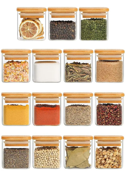 [QUEIMA DE ESTOQUE] - 15 Potes de Vidro + bandeja Organizadora + 15 Colheres [FRETE GRÁTIS SOMENTE HOJE]